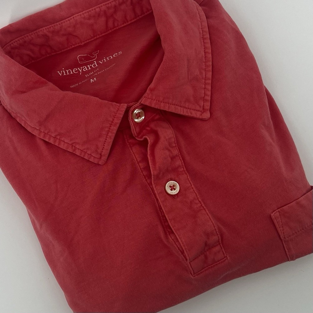 Vineyard Vines Men's Medium Slim Fit Red Pima Cotton Polo Shirt Whale Logo